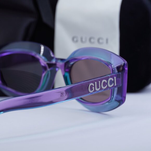 Gucci GG1719S 003 Geometric Sunglasses - Shiny Transparent Violet - Picture 6 of 9